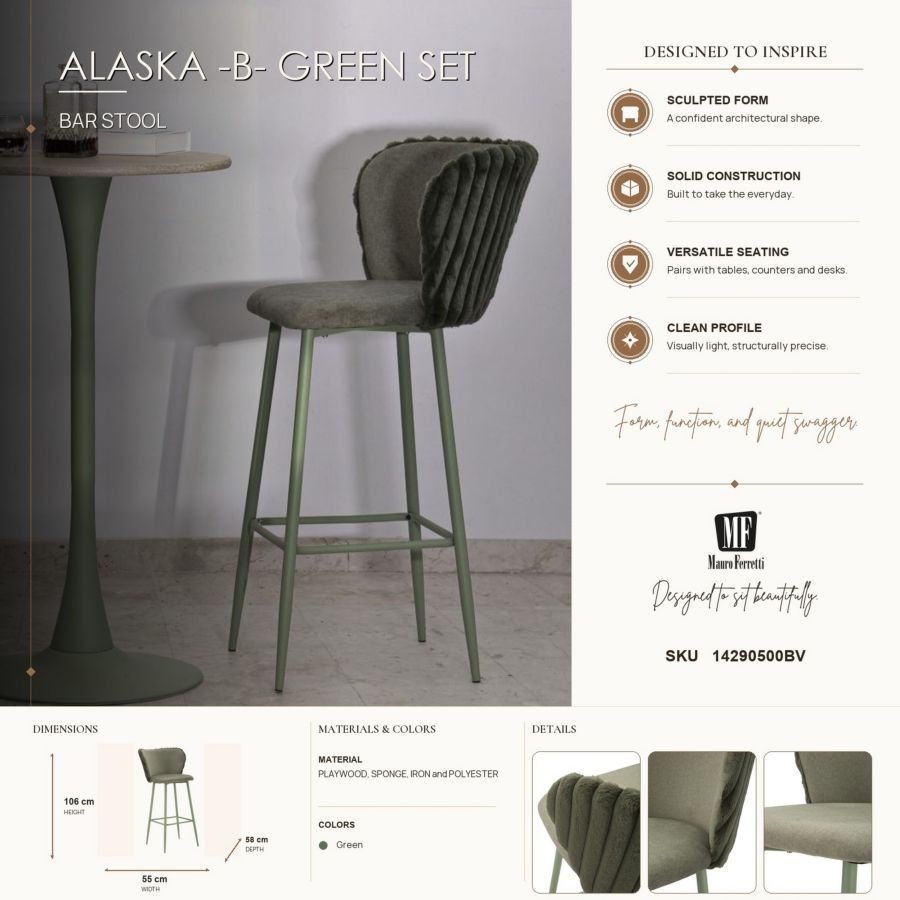 Barkruk Alaska -b- Green Set 2 Pcs 55×58×106 cm