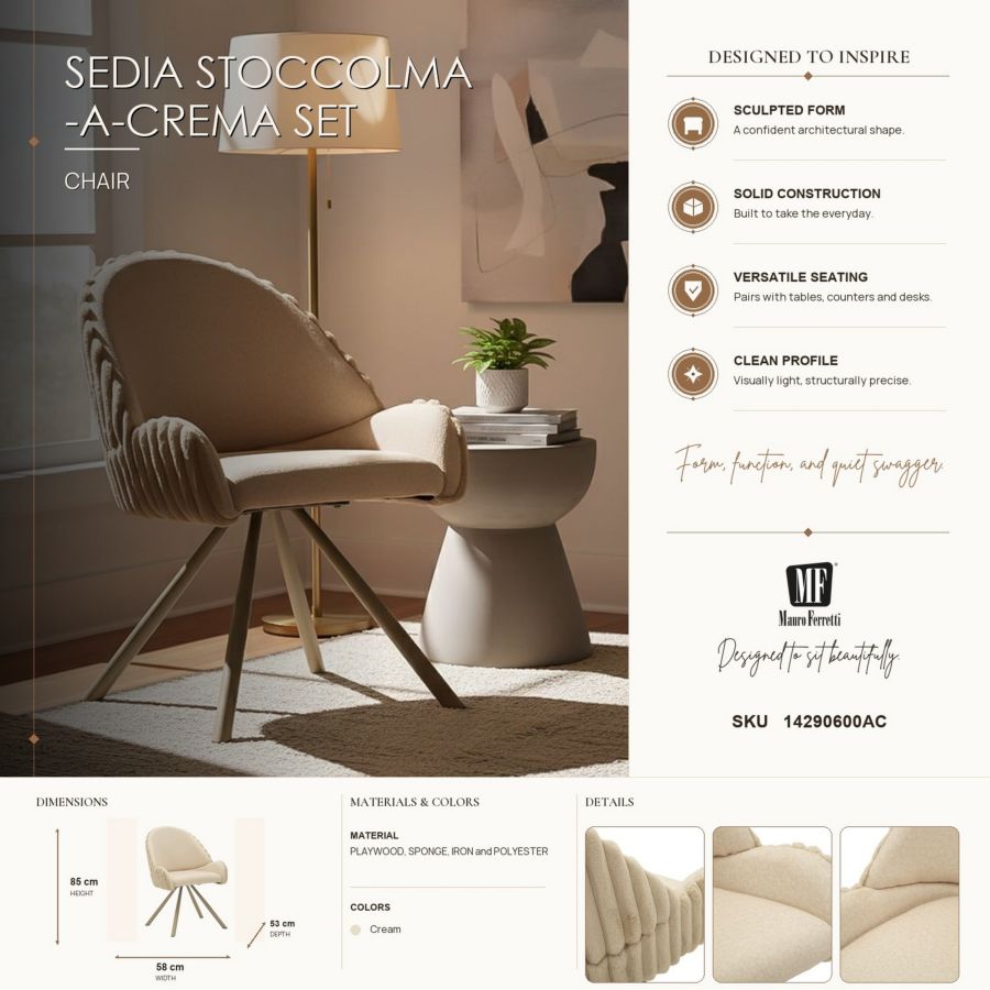 Stoel Sedia Stoccolma -a-crema Set 2 Pz 58×53×85 cm