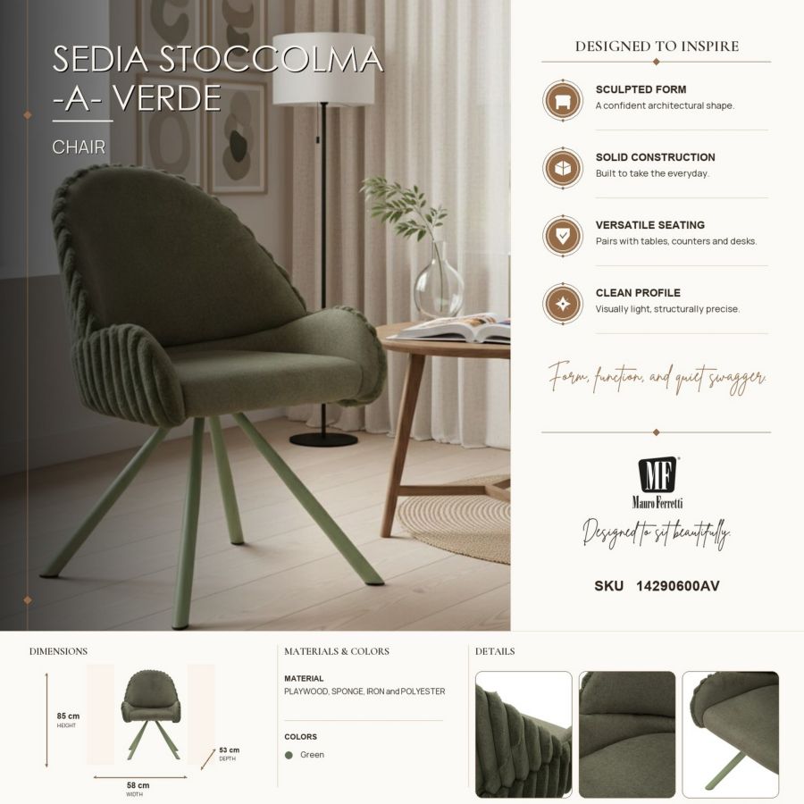 Stoel Sedia Stoccolma -a- Verde Set 2 Pz 58×53×85 cm