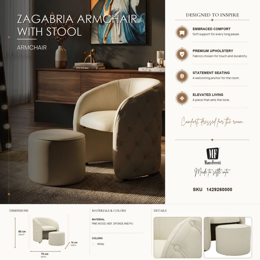 Fauteuil Zagabria Armchair With Stool 76×75×80 cm