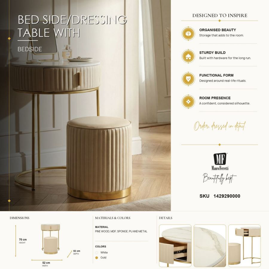 Nachtkastje Bed Side/dressing Table With Pouf Pok Ø 52×70 cm