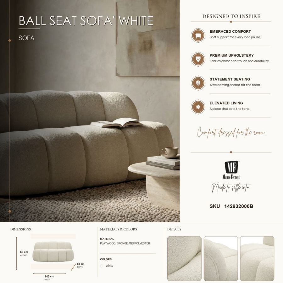 Bank Ball 2 Seat Sofa' White 145×80×69 cm