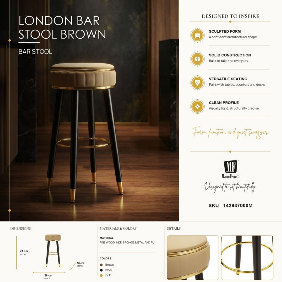 Barkruk London Bar Stool Brown Ø 38×74 cm