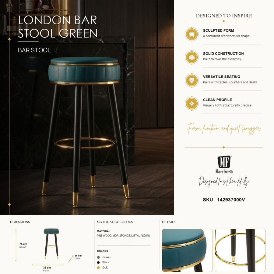 Barkruk London Bar Stool Green Ø 38×74 cm