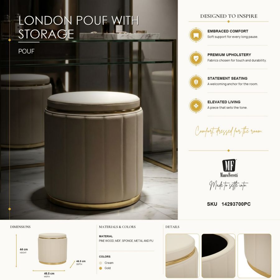 Poef London Pouf With Storage Cream Ø 46,5×44 cm