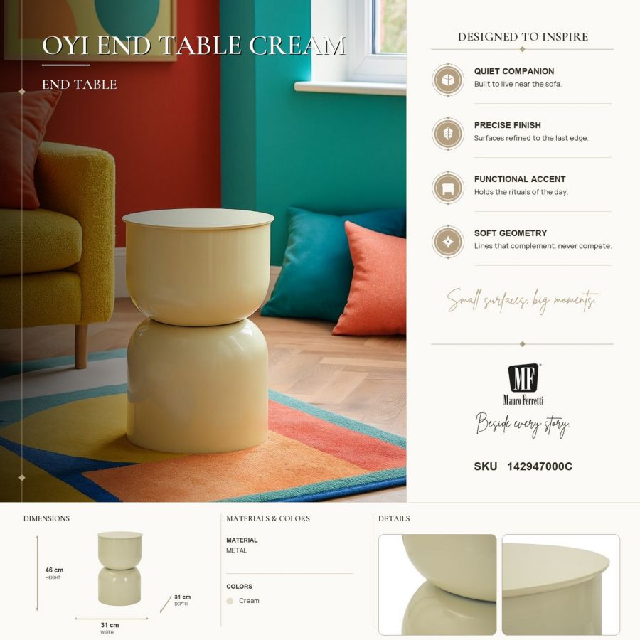 Bijzettafel Oyi End Table Cream Ø 31×46 cm