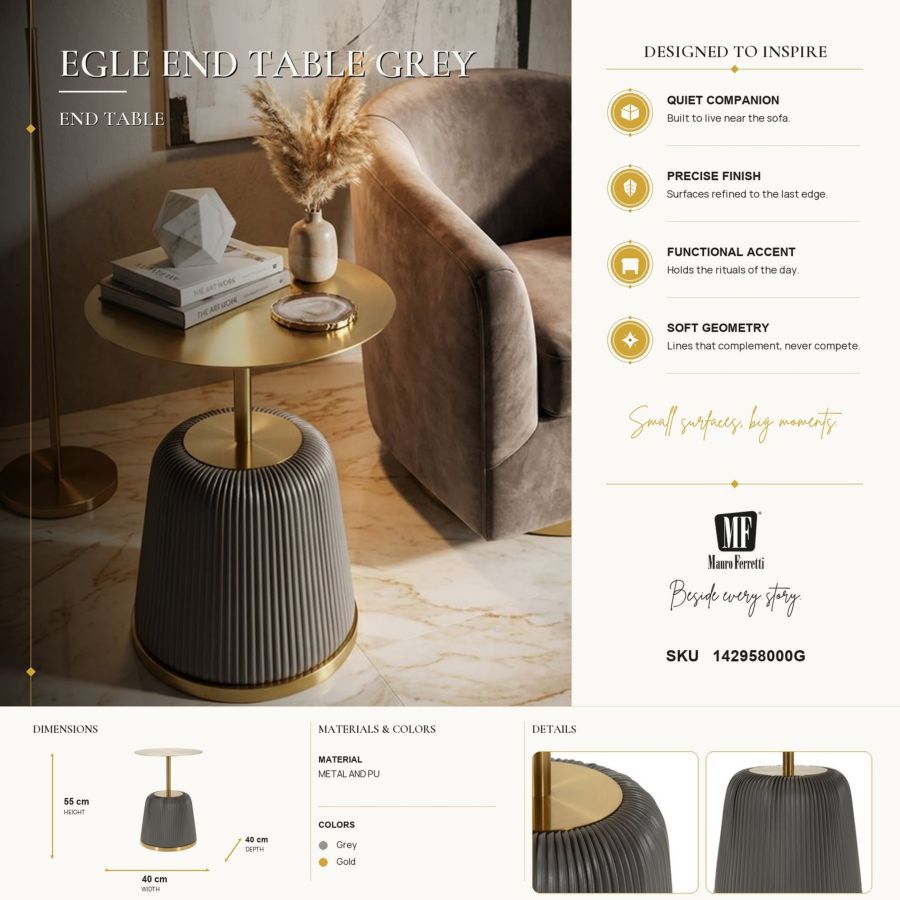 Bijzettafel Egle End Table Grey Ø 40×55 cm