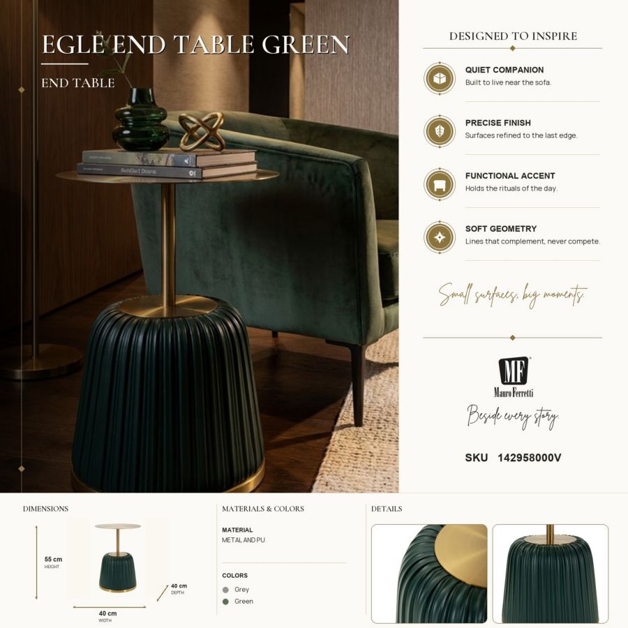 Bijzettafel Egle End Table Green Ø 40×55 cm