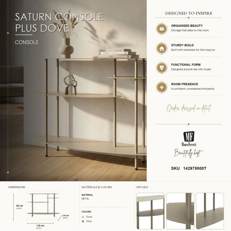 Consoletafel Saturn Console Plus Dove Grey 118×34×82 cm