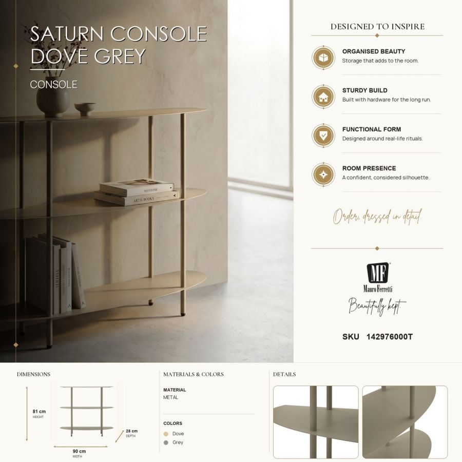 Consoletafel Saturn Console Dove Grey 90×28 cm