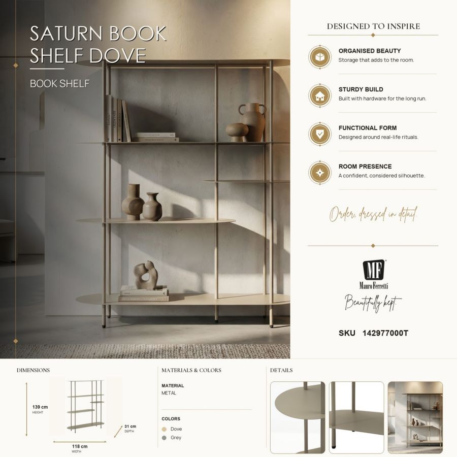 Boekenkast Saturn Book Shelf Dove Grey 118×31×139 cm