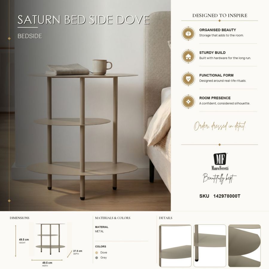 Nachtkastje Saturn Bed Side Dove Grey 49,5×27,5×49,5 cm