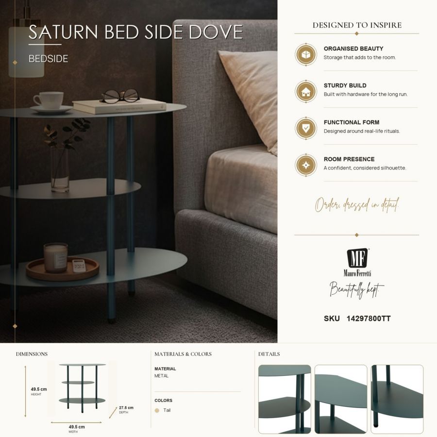 Nachtkastje Saturn Bed Side Dove Teal 49,5×27,5×49,5 cm
