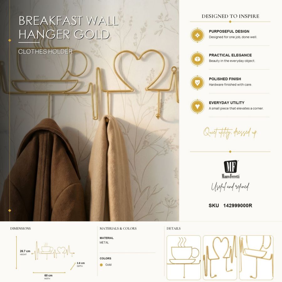 Kapstok Breakfast Wall Hanger Gold 60×3,8×26,7 cm