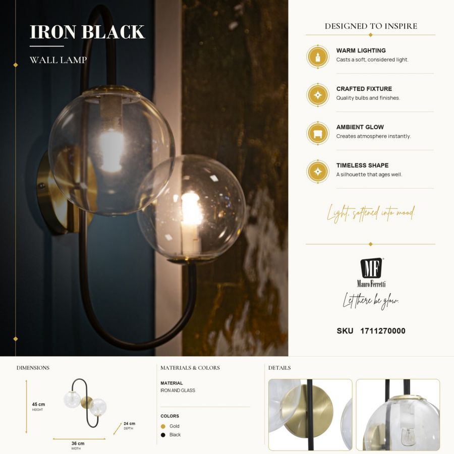 Wandlamp Black 36×24×45 cm