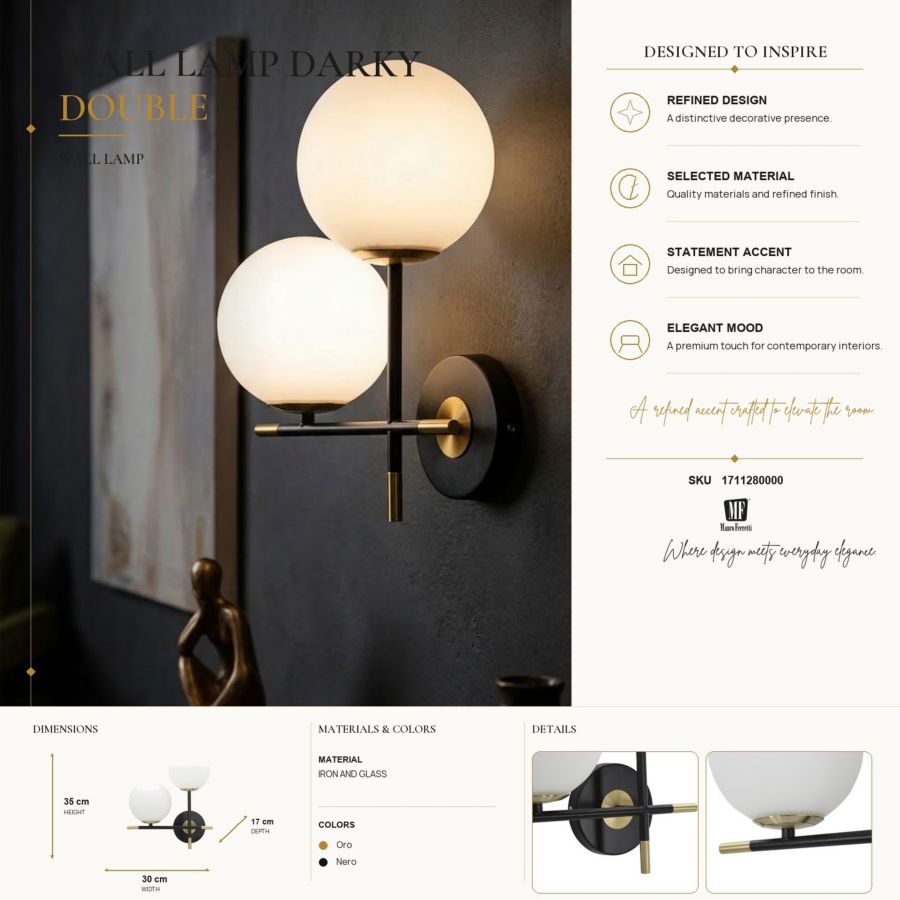 Wandlamp Darky Double 30×17×35 cm