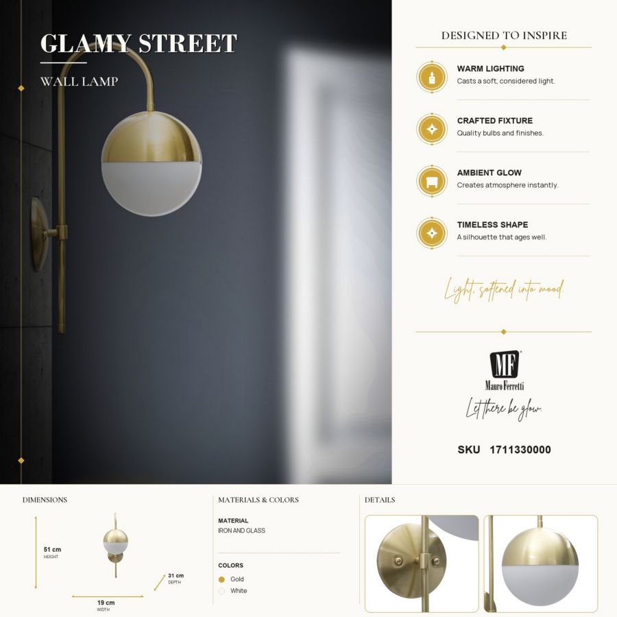 Wandlamp Glamy Street 19×31×51 cm