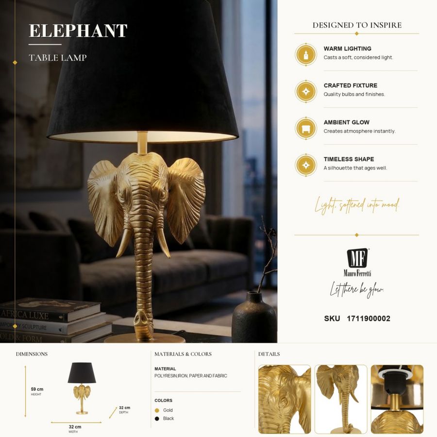 Tafellamp Elephant Ø 32×59 cm