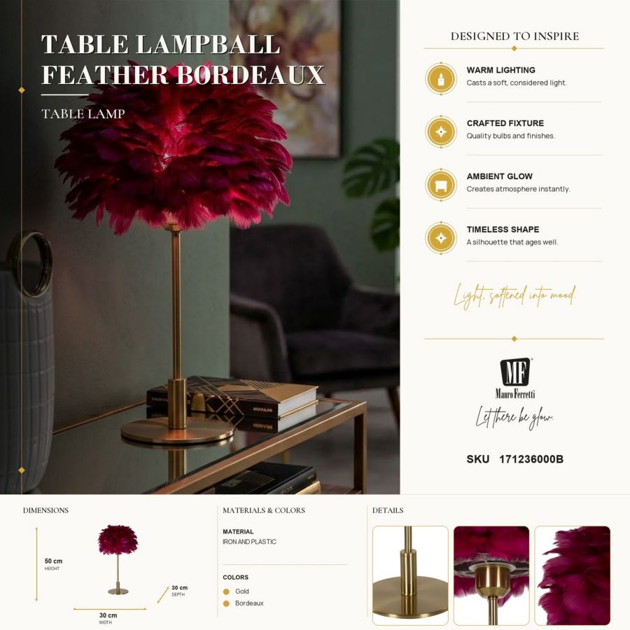 Tafel Lampball Feather Bordeaux Ø 30×50 cm