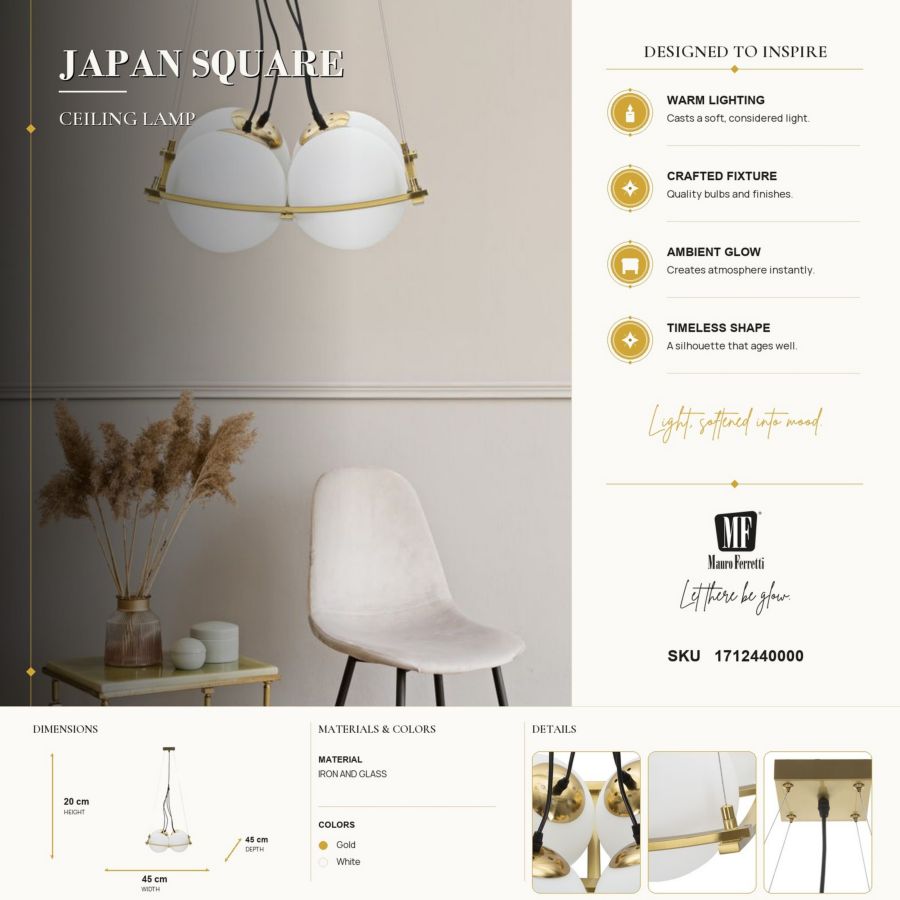 Plafondlamp Japan Square 45×45×20 cm