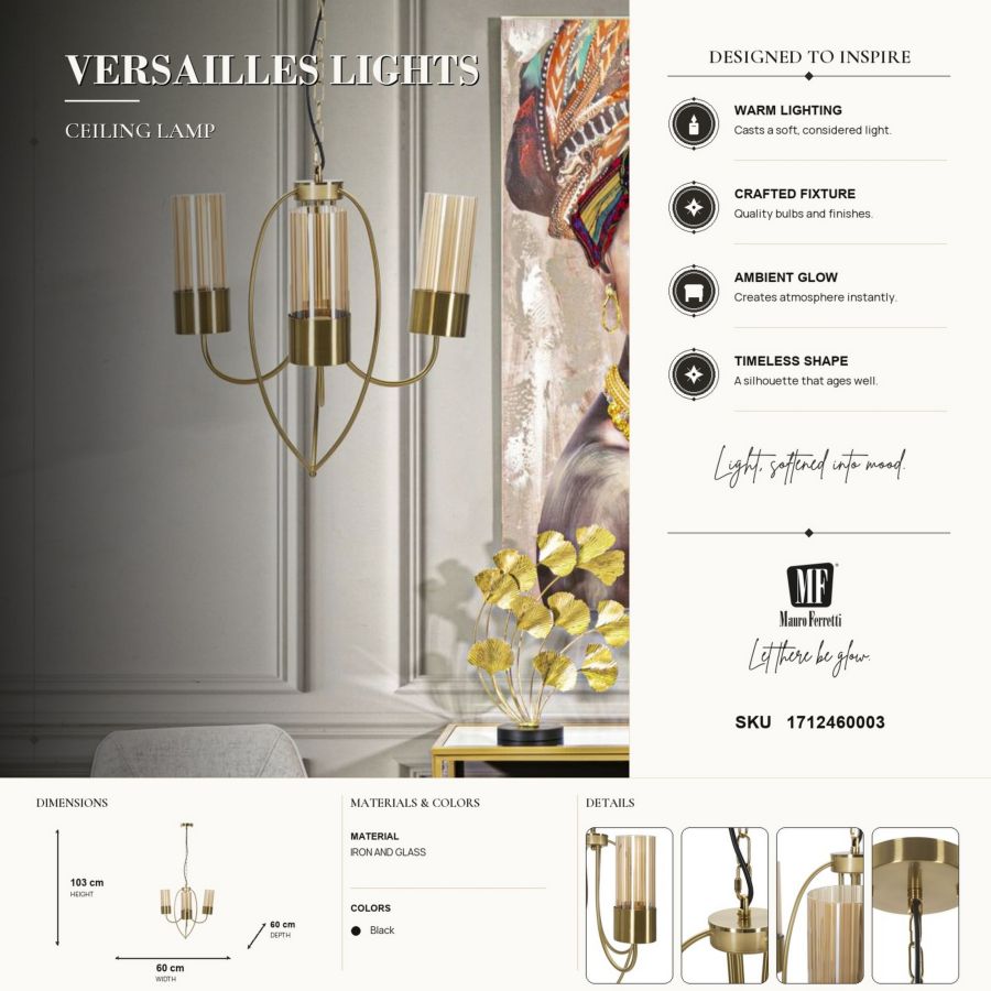 Plafondlamp Versailles 3 Lights Ø 60×103 cm