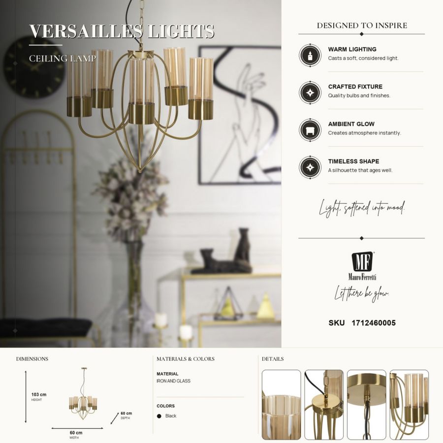 Plafondlamp Versailles 5 Lights Ø 80×103 cm