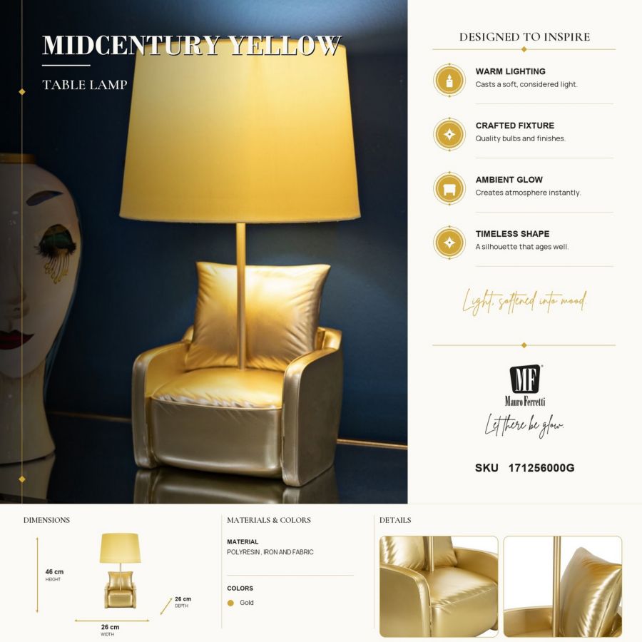 Tafellamp Midcentury Yellow Ø 26×46 cm