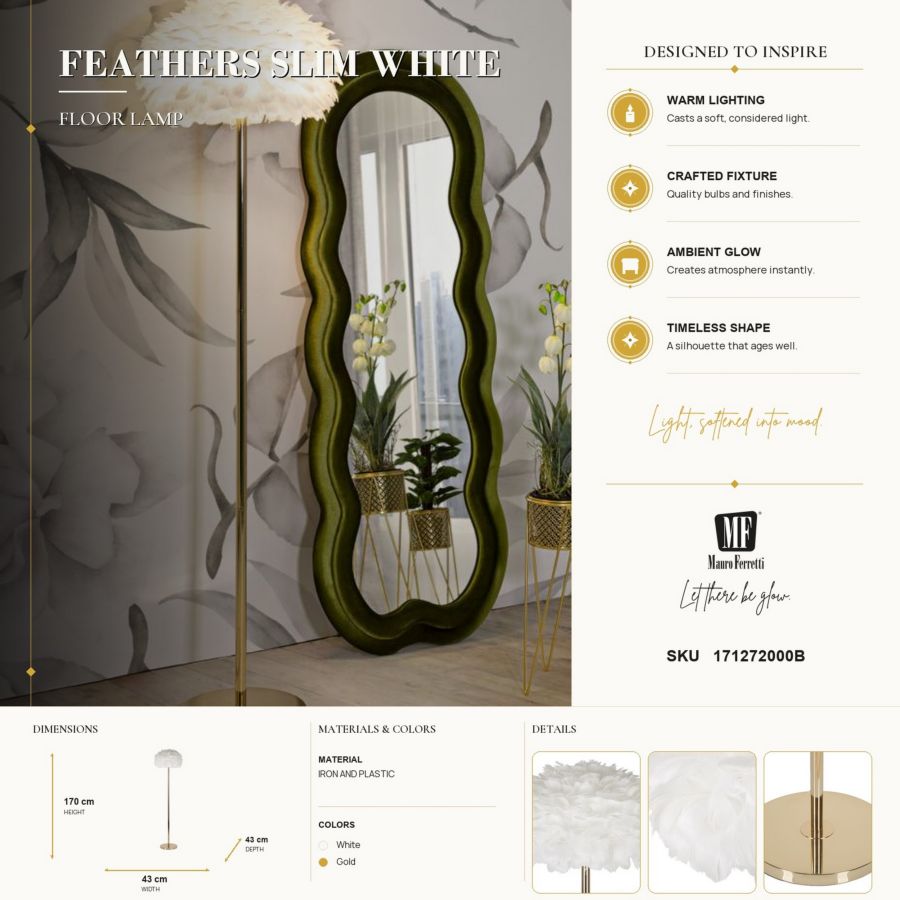 Vloerlamp Feathers Slim White Ø 43×170 cm