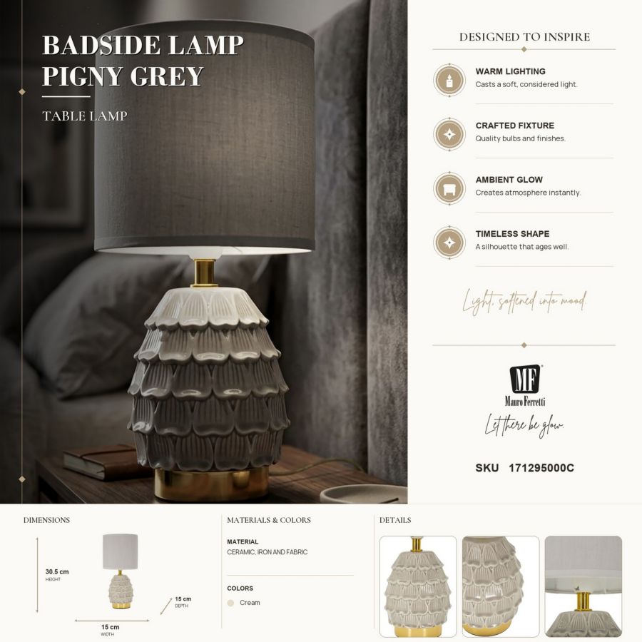 Tafellamp Badside Lamp Pigny Grey Ø 15×30,5 cm