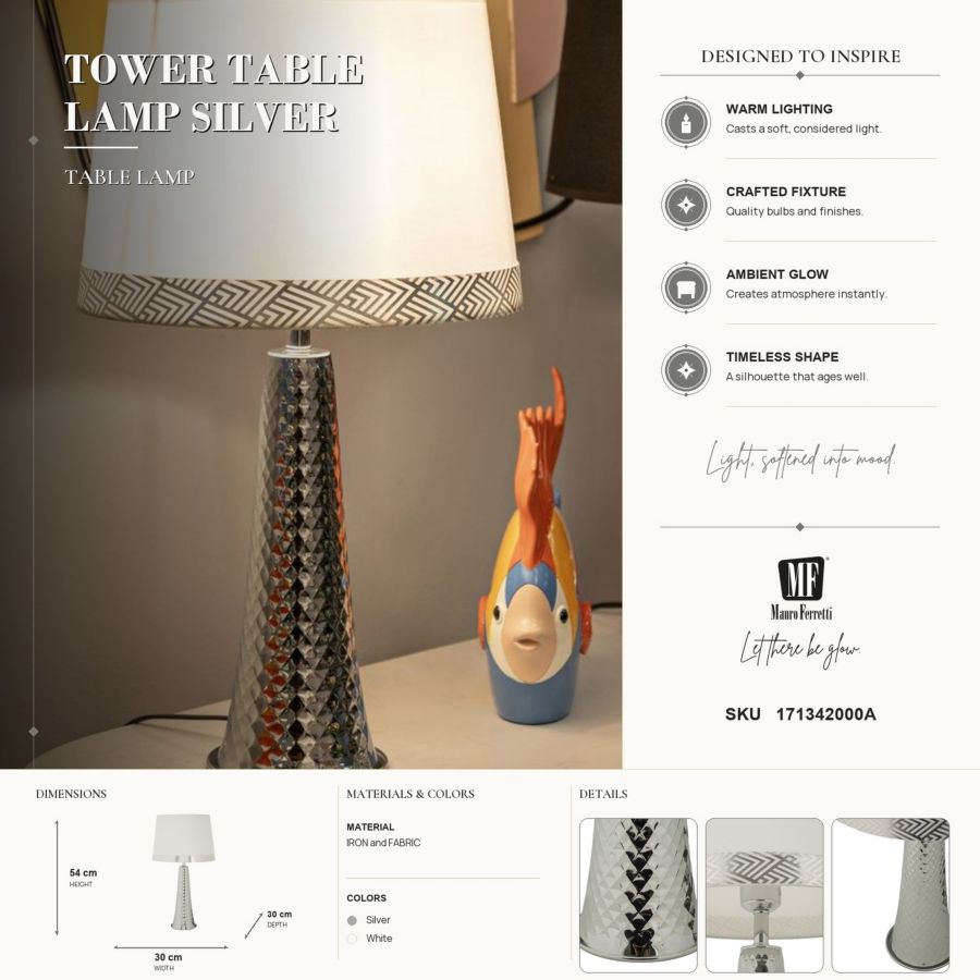 Tafellamp Tower Table Lamp Silver 30×54 cm