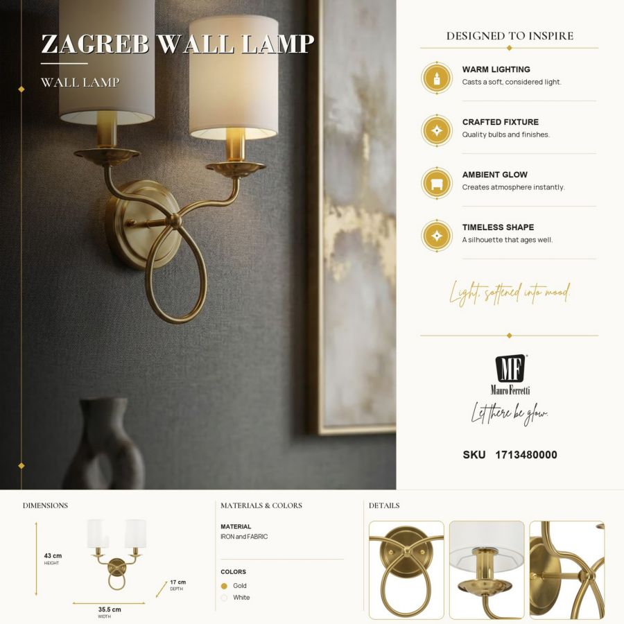 Wandlamp Zagreb Wall Lamp 35,5×17×43 cm