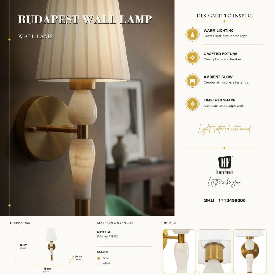 Wandlamp Budapest Wall Lamp 16×20×46 cm