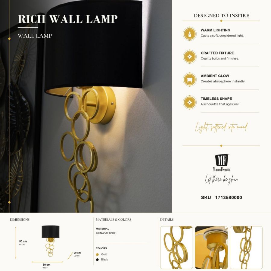 Wandlamp Rich Wall Lamp 30×20×50 cm