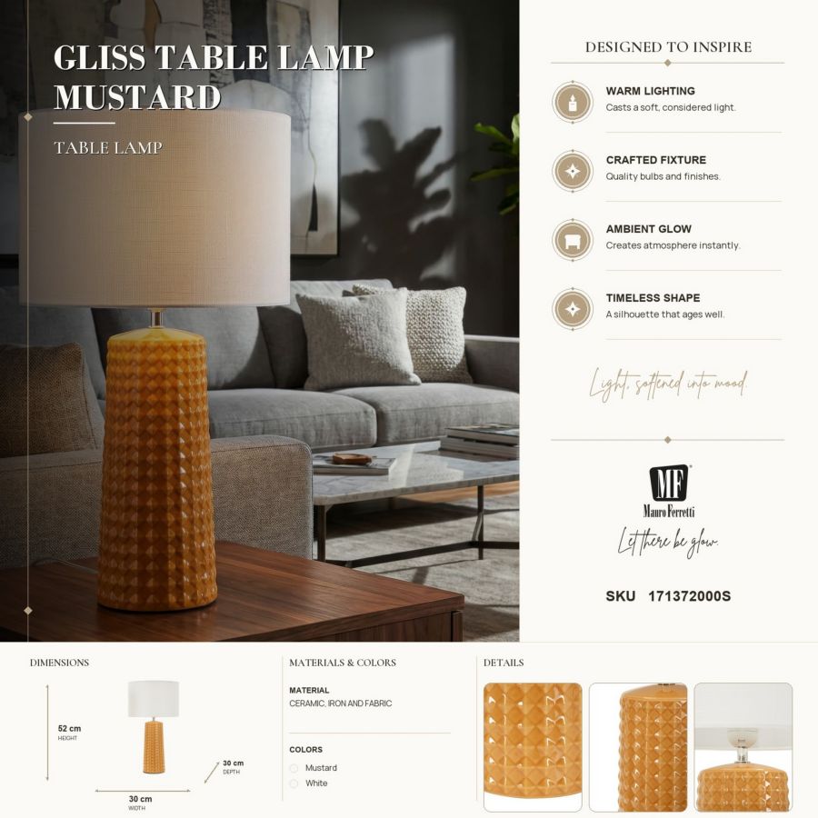 Tafellamp Gliss Table Lamp Mustard Ø 30×52 cm