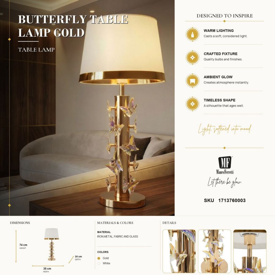 Tafellamp Butterfly Table Lamp Gold Ø 35×74 cm