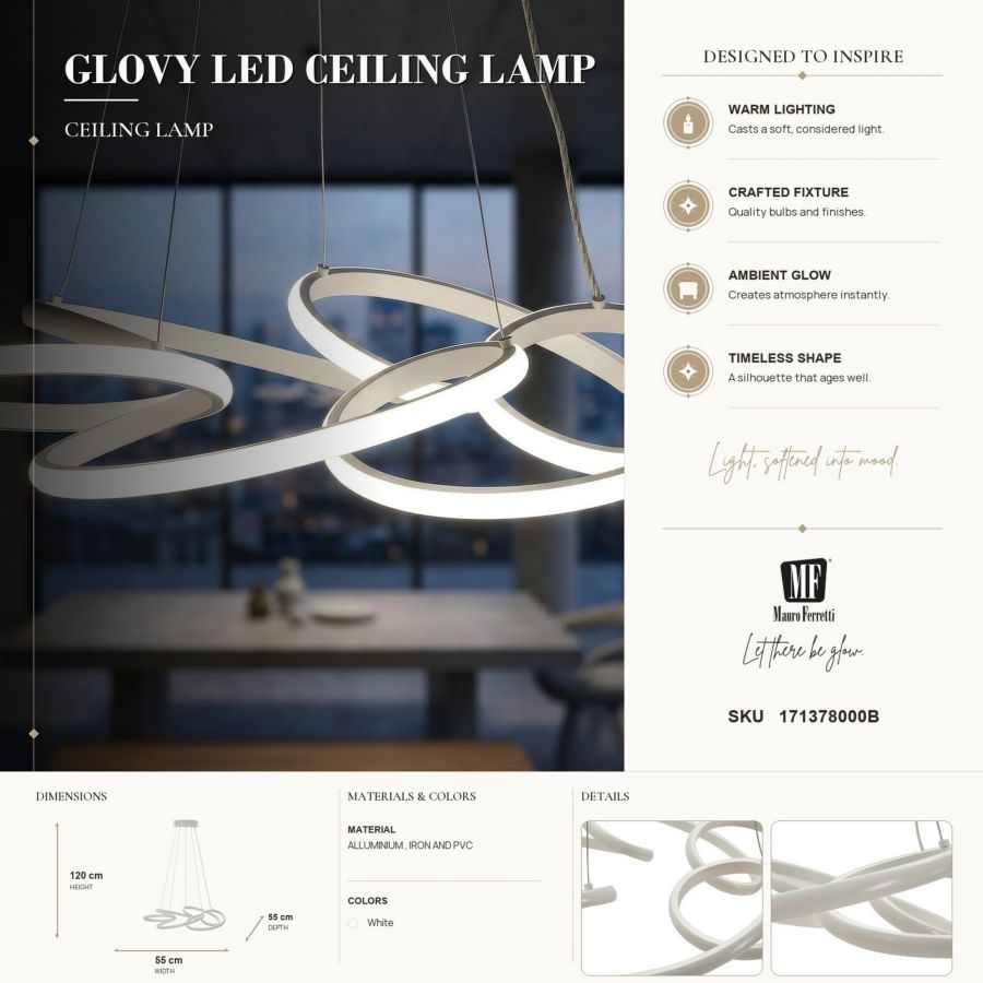 Plafondlamp Glovy Led Ceiling Lamp White Ø 55×120 cm