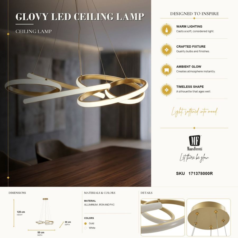 Plafondlamp Glovy Led Ceiling Lamp Gold Ø 55×120 cm