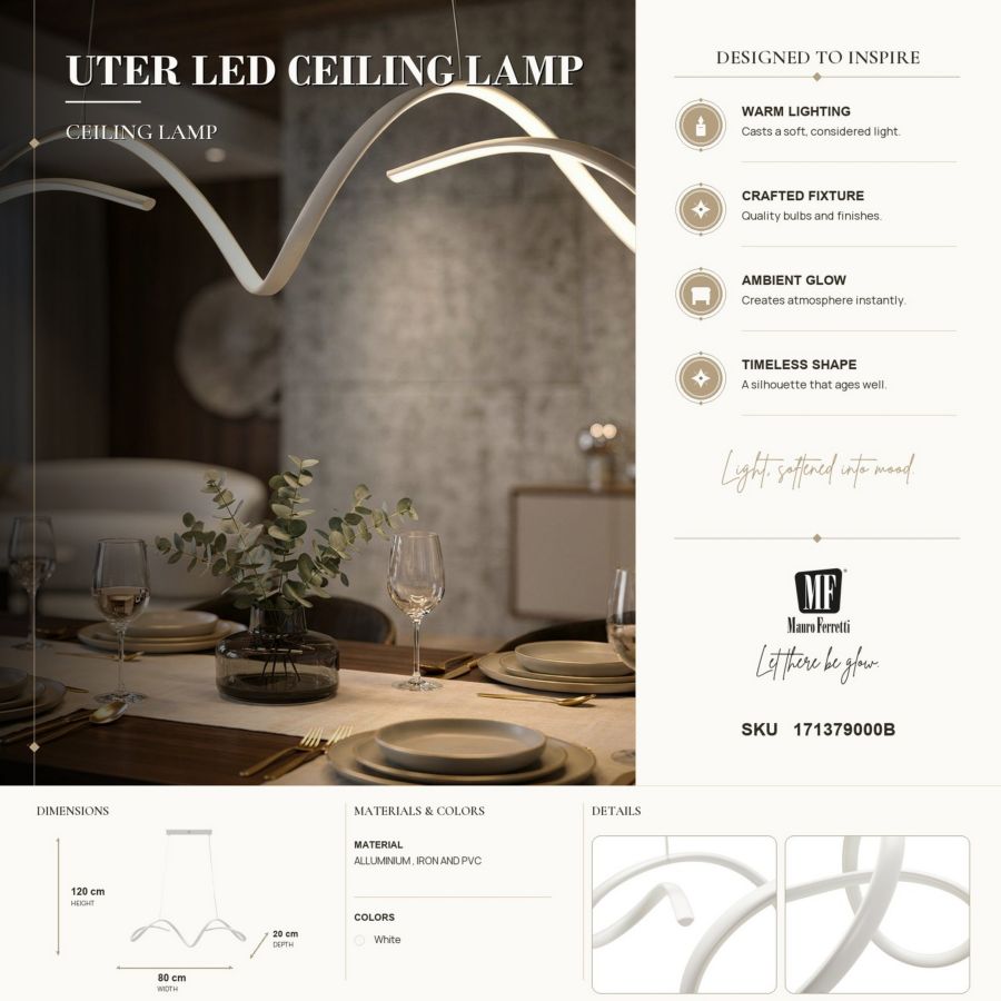 Plafondlamp Uter Led Ceiling Lamp White 80×20×120 cm