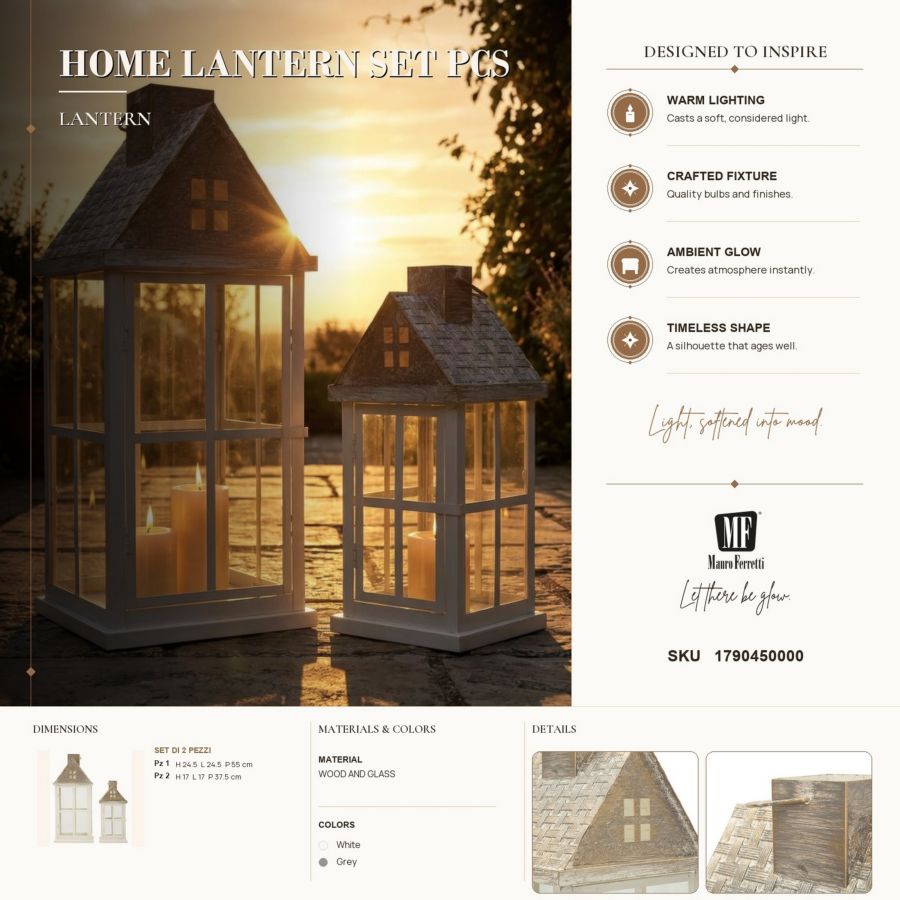 Lantaarn Home Lantern Set 2 Pcs 24,5×24,5×55 cm