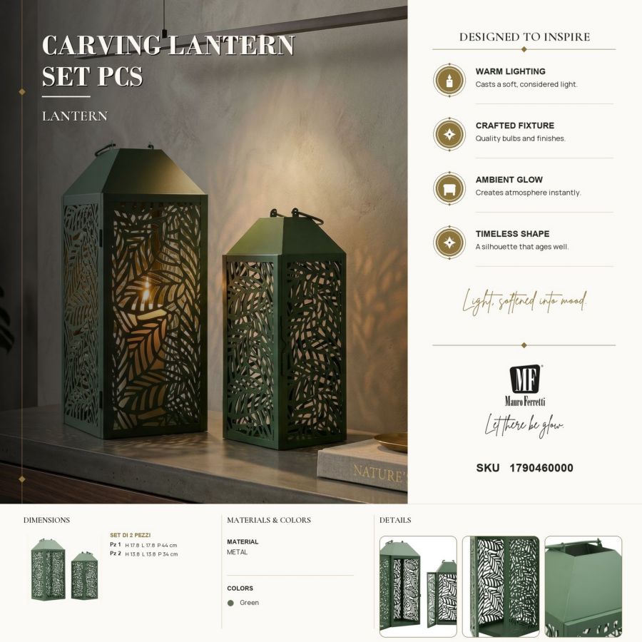 Lantaarn Carving Lantern Set 2 Pcs 17,8×17,8×44 cm