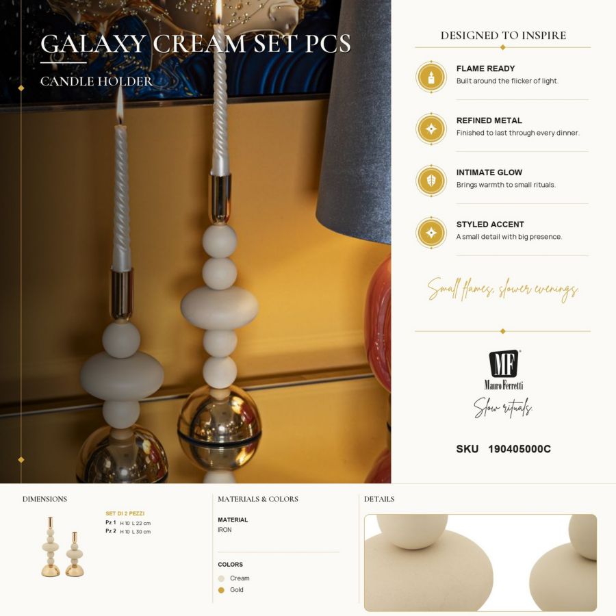 Kandelaar Galaxy Cream Set 2 Pcs Ø 10×22 cm