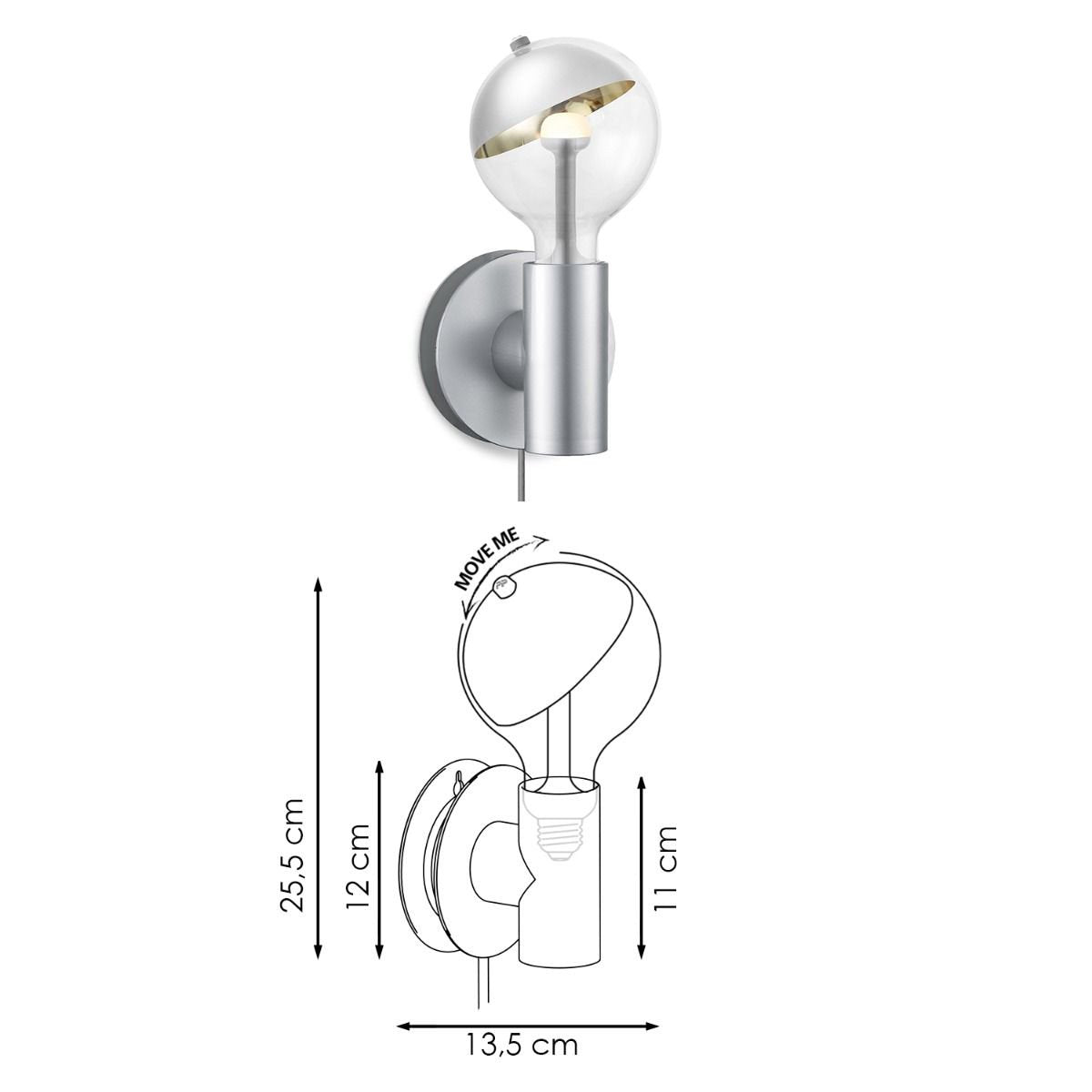Home Sweet Home Wandlamp Move Me - Wally Sphere 5.5W 2700K zilver-goud