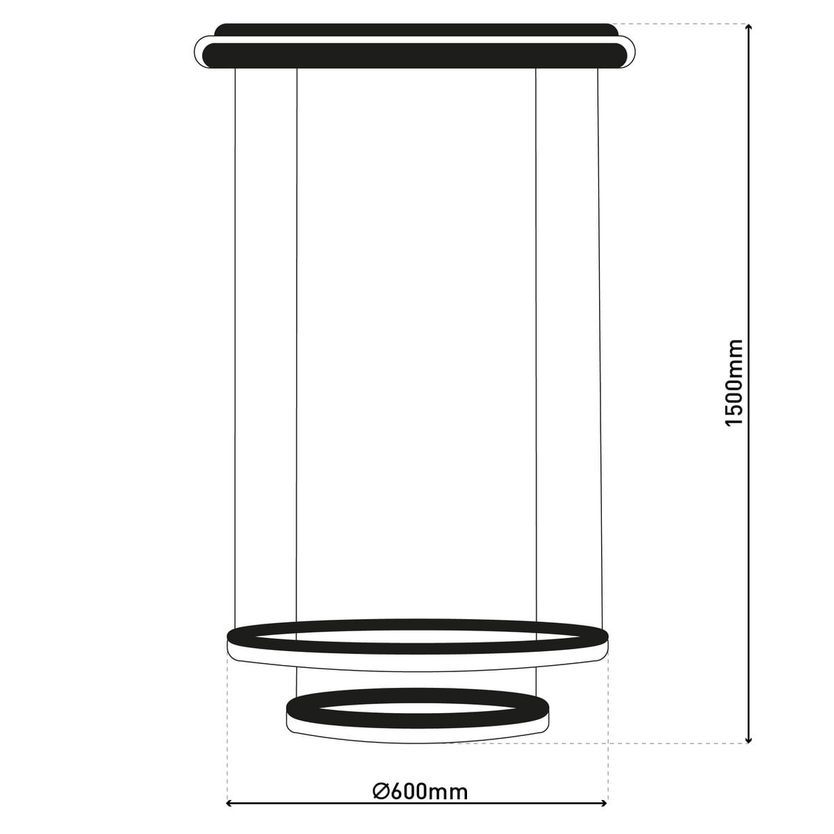 LED CCT hanglamp "Circulo" gemaakt van zwart metaal en zandkleurig plastic, met geïntegreerde LED en vele functies, Ø 60 cm, 150 cm hoog.