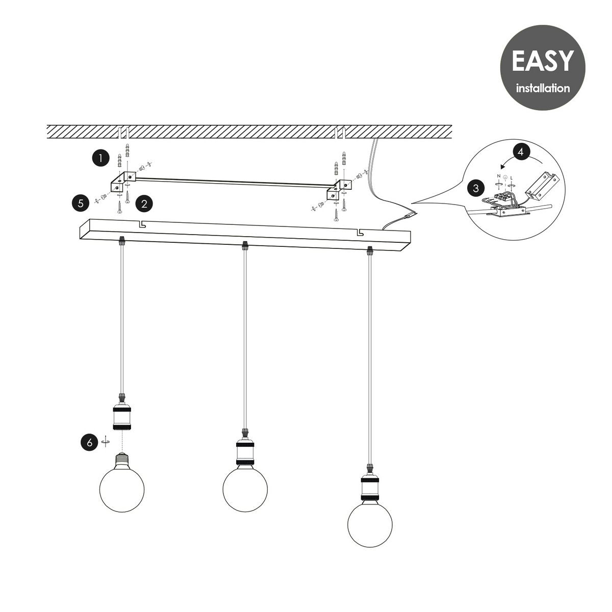 Home Sweet Home hanglamp chroom vintage LED 3L G125 dimbaar E27 rook