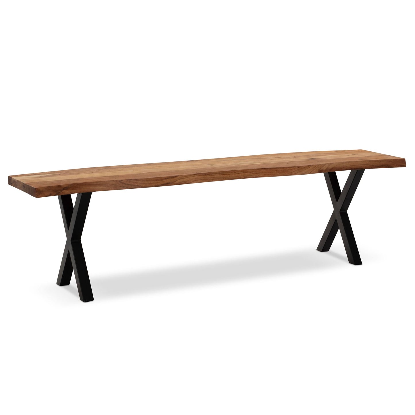 Dining bench 140x40x45.5 cm solid acacia wood / metal with live edge, modern dining table bench, solid wood bench without backrest, kitchen bench dining bench with X-legs, small dining bench