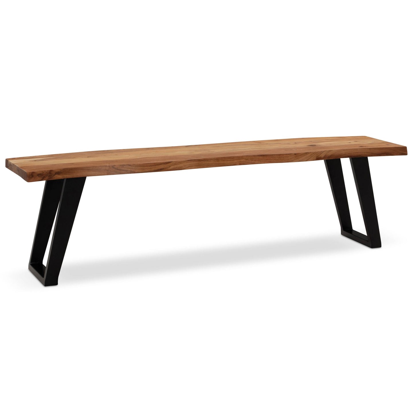 Dining bench 140x40x45.5 cm solid acacia wood / metal with tree edge, modern dining table bench, solid wood bench without backrest, kitchen bench dining bench with U-legs, small dining bench