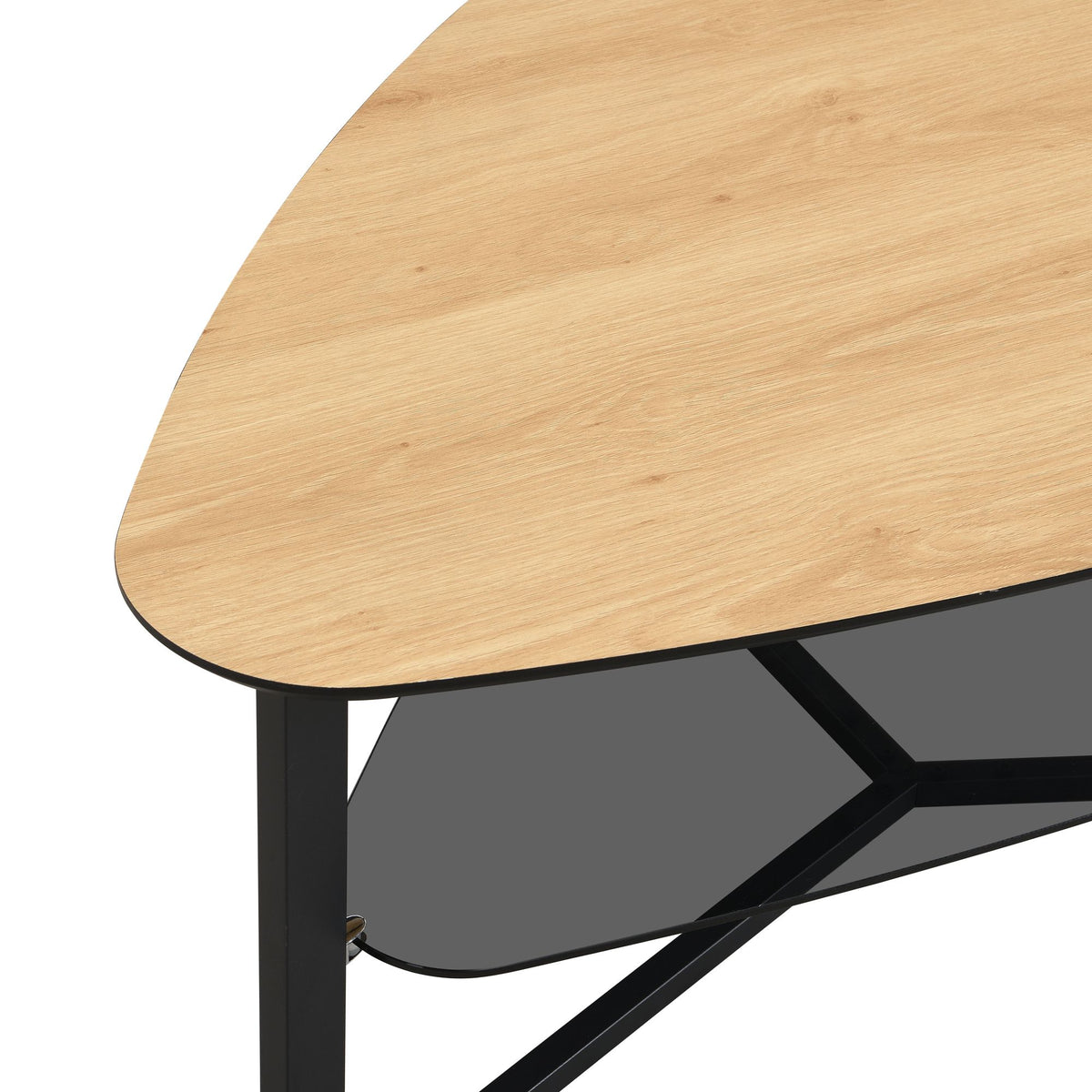 Niervormige salontafel in eikenlook 110 cm met glazen blad