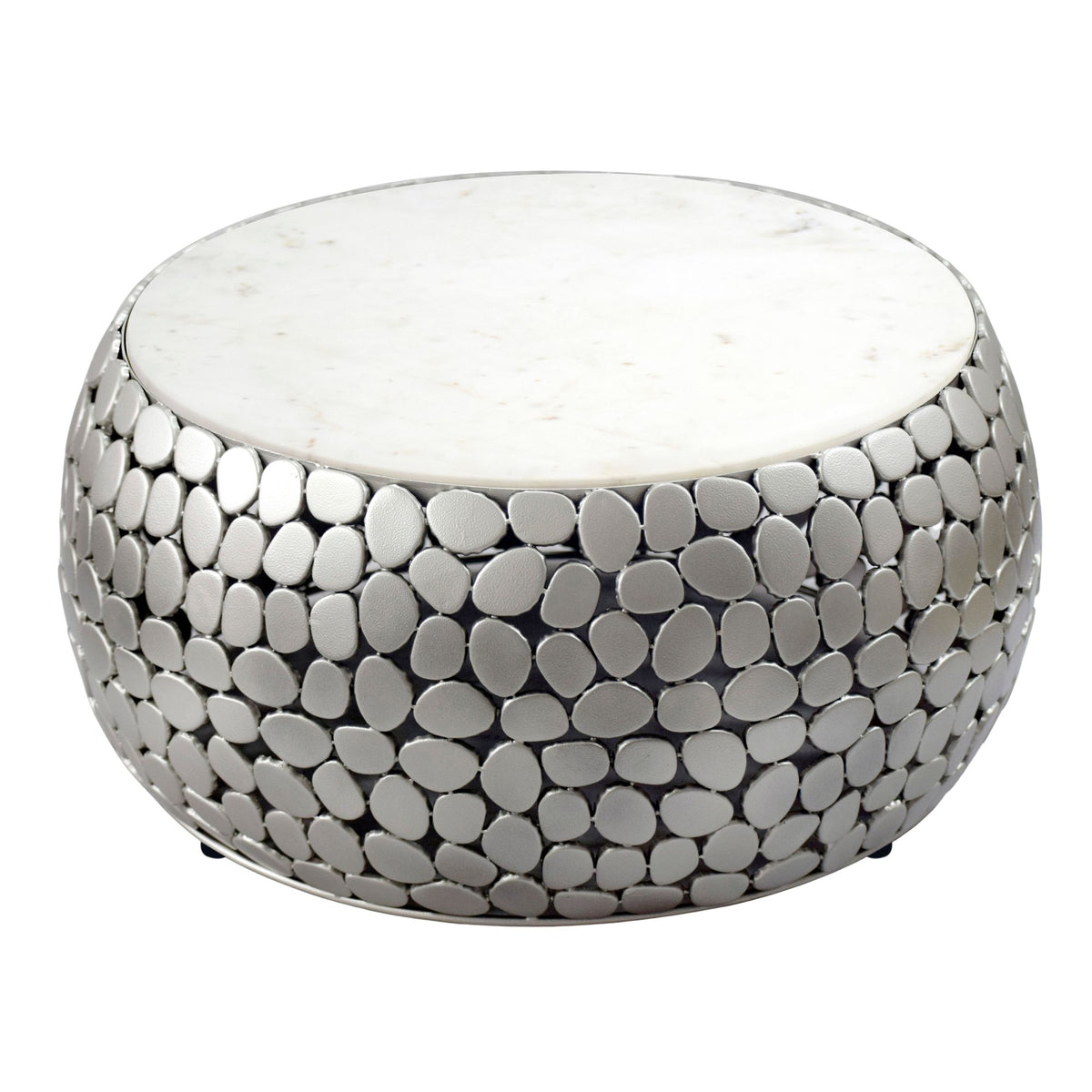 Design Salontafel rond 66 cm van aluminium zilver en wit