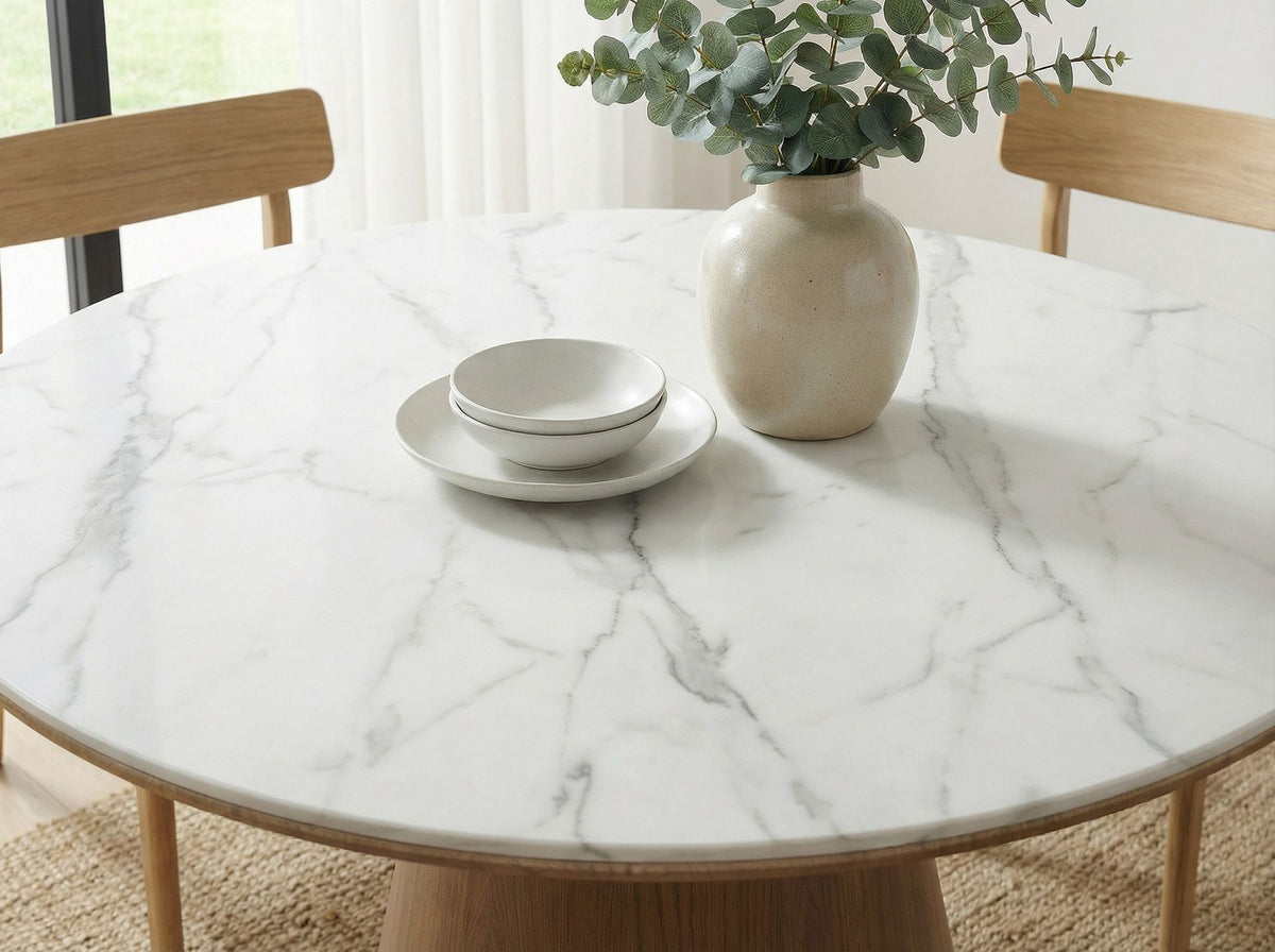 Ronde Eettafel 120cm met Wit Gesinterd Steen Tafelblad