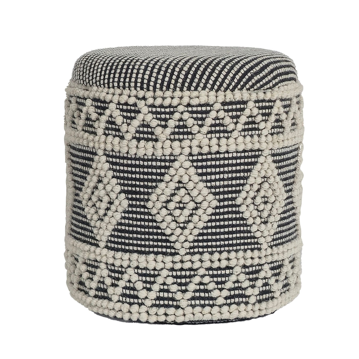 Wollen kruk Ø 40 x 45 cm Grijs-crème ronde Boho kruk